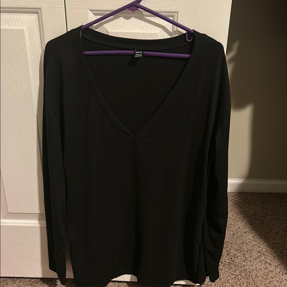 SHEIN Black Fitted Long Sleeve Blouse